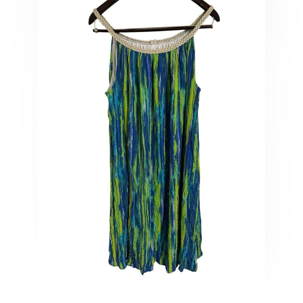 Nina Leonard Blue and Green Striped Dress Green Blue Size XL